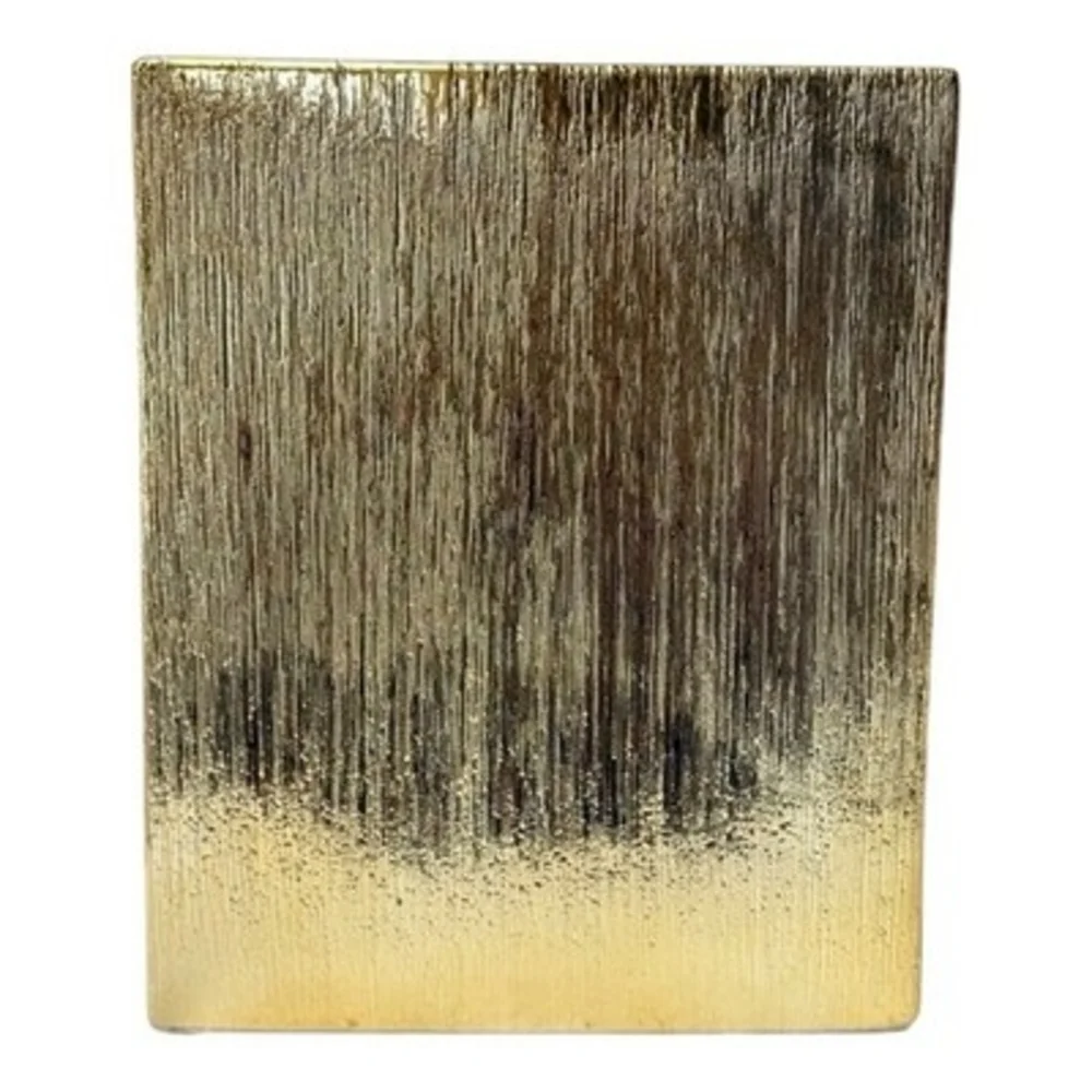 Vintage Gold Ceramic Rectangular Vase Textured Drip Glaze Modern Decor 9.75
